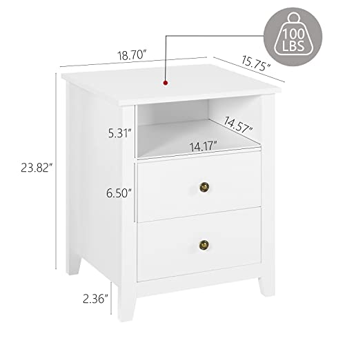White Nightstands with Drawer - Set of 2 Modern Bedroom Night Stands O555181
