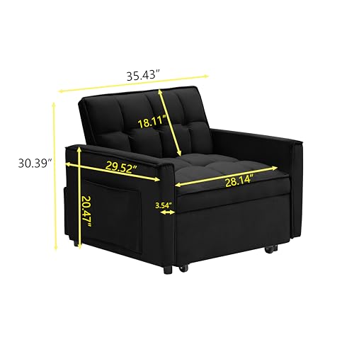 Single Recliner Sofa Bed Chair 3 in 1 Convertible for Small Spaces, White J40230