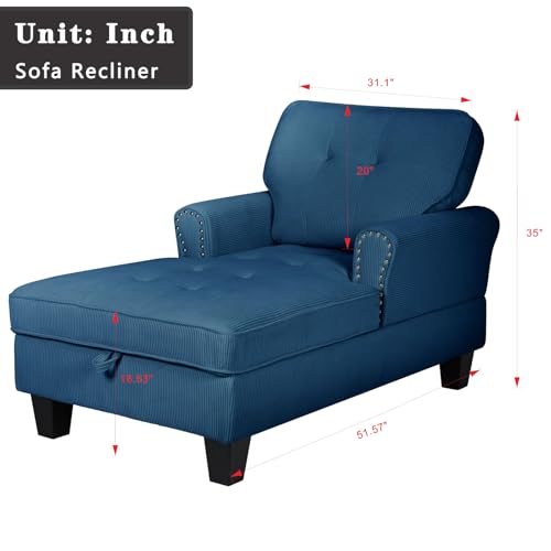 63" Sleeper Chaise Lounge Indoor, 2-in-1 Corduroy Recliner Sofa Bed with Adjustable Backrest D97930