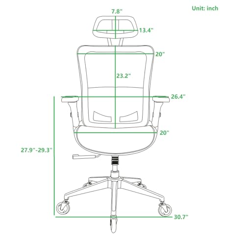 Ergonomic Mesh High Back Office Chair with Adjustable Headrest and Lumbar Support M2272