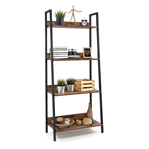 24 Inch 4-Tier Ladder Shelf with Open Shelves, Freestanding Bookcase for Living Room, Dark Grey Q431118