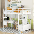Harper & Bright Designs Full Size Loft Bed Frame with Desk and Storage, Solid Wood Loft Bed with Bookshelf and Drawers, for Kids Teens Adults - White