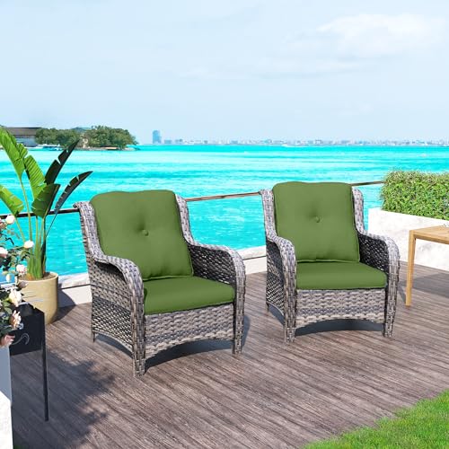 Outdoor Rattan Patio Dining Chairs Set of 2 with Seat Cushions, Blue G986955