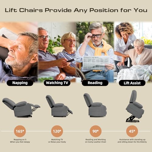 Power Lift Recliners for Elderly with Heat and Massage, Set of 2, 3 Position, Leather, USB Ports Y72935