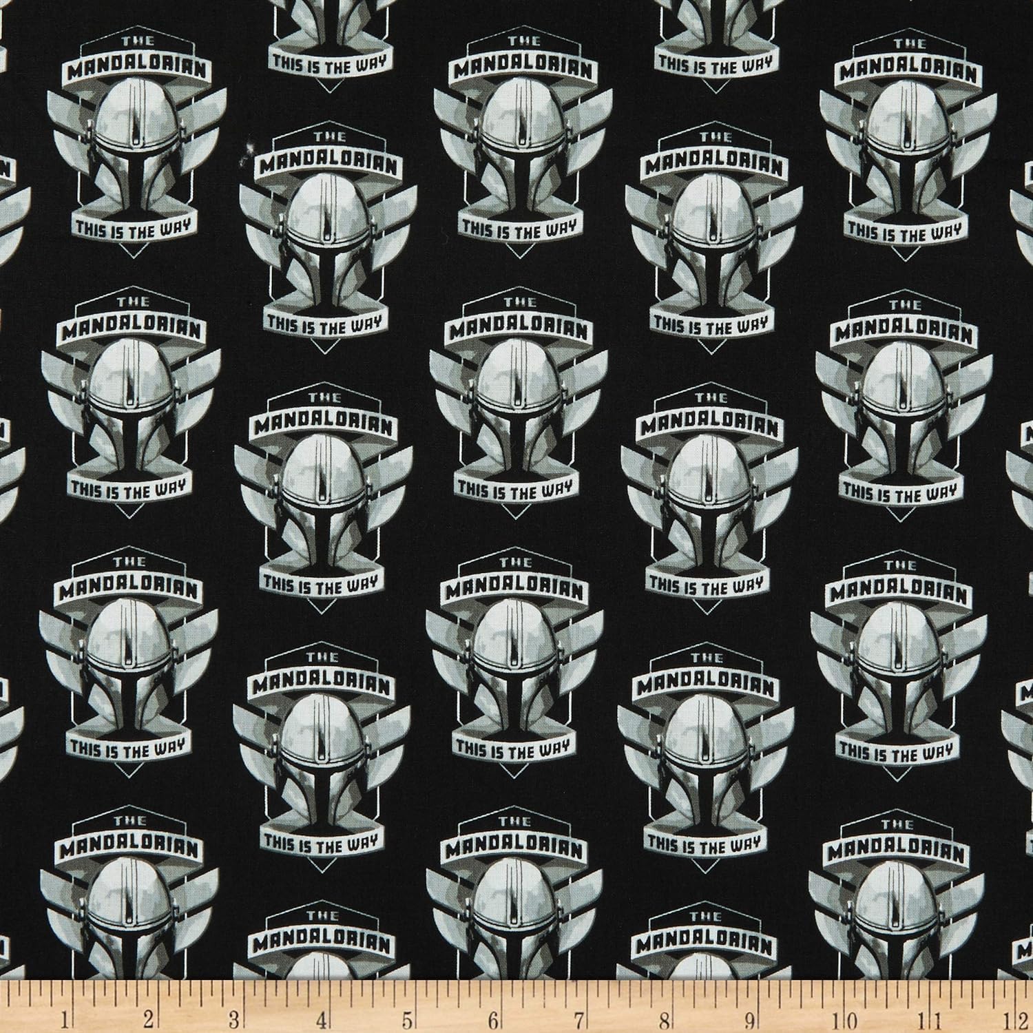 Camelot Fabrics Star Wars The Mandalorian II Mando Helmet Badge Black Cotton Fabric Sold by 1 Metre Pre-Cut Genuine Licensed Fabric, Ideal for Crafts, Quilting, Sewing