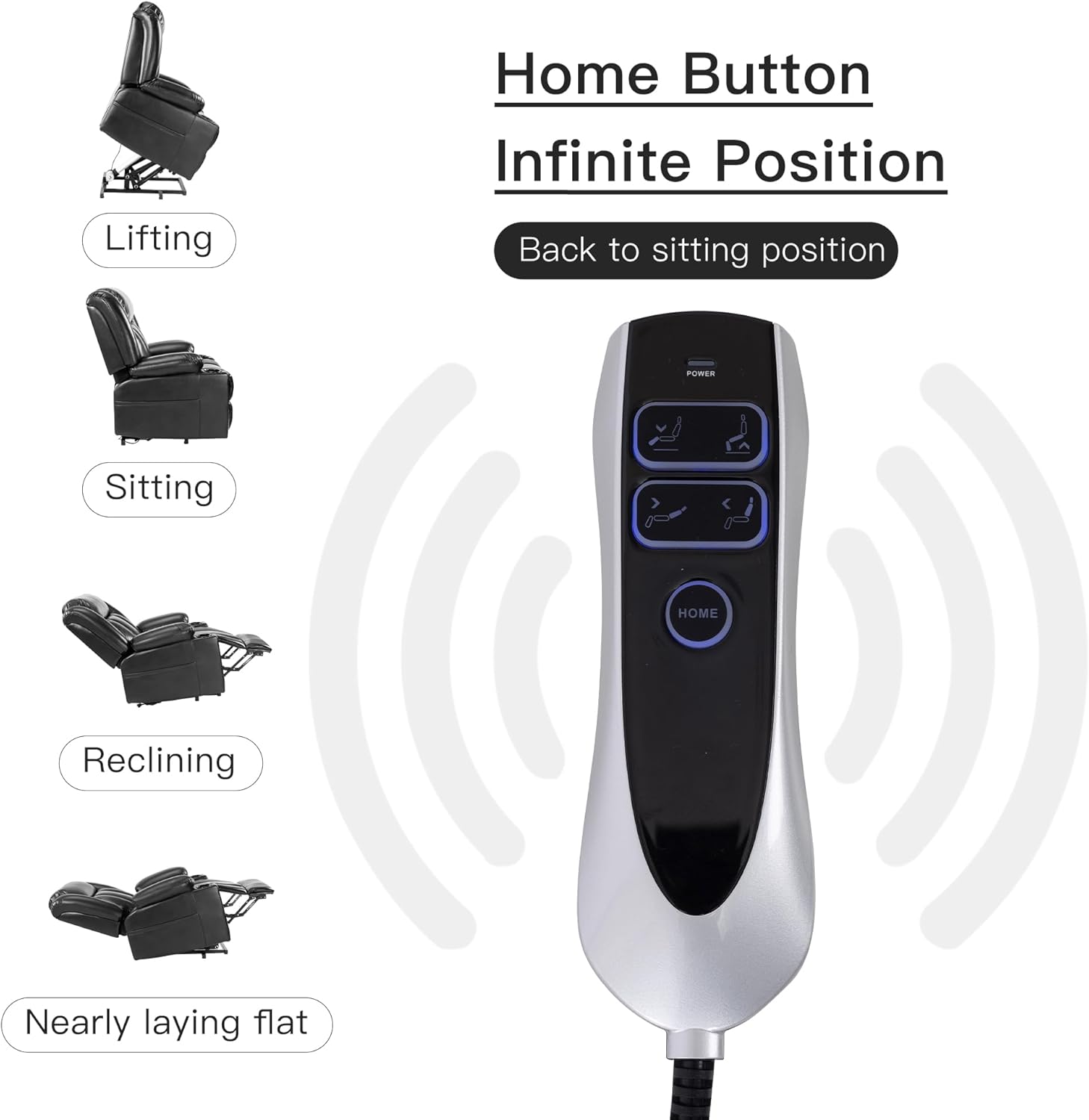 Power Lift Chair Recliner for Elderly with Heat and Massage, Black B20413