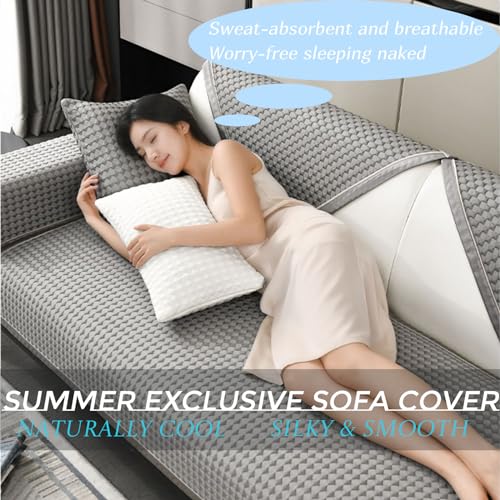Cooling Ice Couch Cover, Anti-slip Breathable Sofa Cover, Washable, Blue 28"x59" B767847
