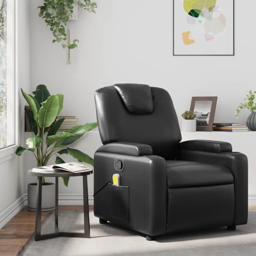 Massage Recliner Chair Black Faux Leather,6Point Vibration Massage Recliner Chair with Faux Leather Upholstery for Ultimate Comfort Living Room Armchairs, Recliners & Sleeper Chairs