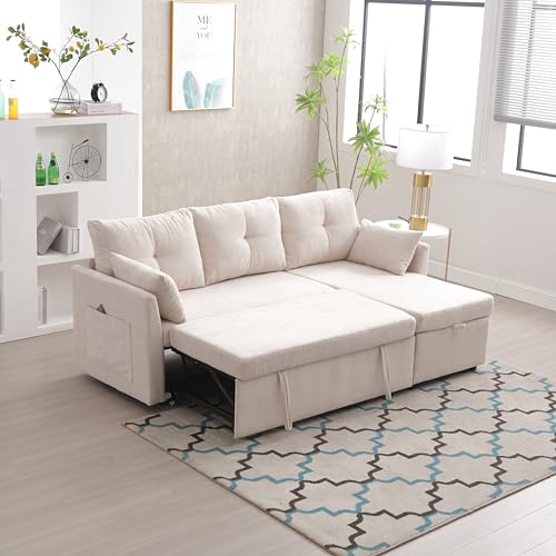 L Shaped Convertible Sleeper Sectional Sofa with Storage Chaise Q9943