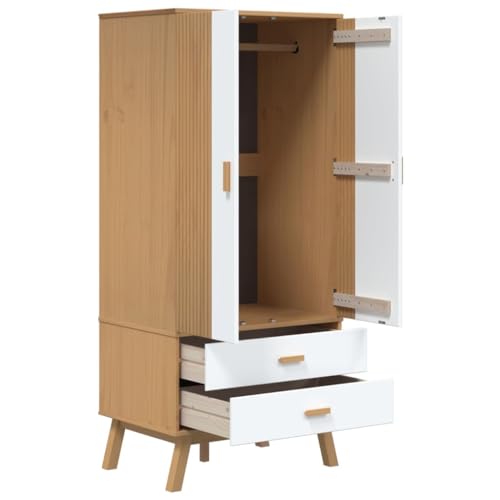 Solid Wood Wardrobe Armoire with 2 Drawers and Large Compartment Q35933