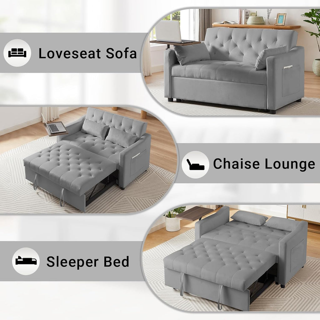 3-in-1 Convertible Sofa Bed with Adjustable Backrest and Storage, Gray V695