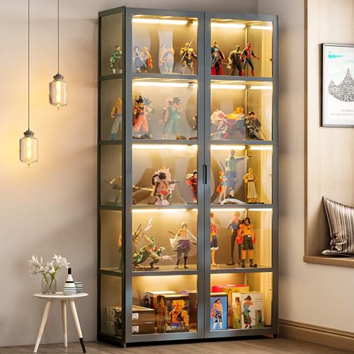 5-Tier Curio Display Cabinet, Storage Shelves with Acrylic Door, Collectibles Toy Organizers Rack & Display Shelf, Display Case for Playroom Bedroom Toddler's Room Kids Bookcase
