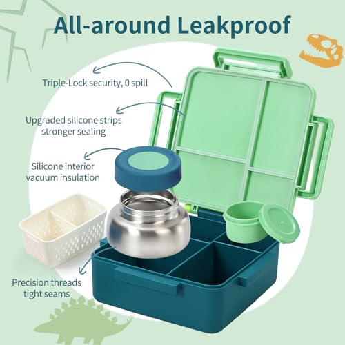 Kids Lunch Box with Thermos, 4 Compartments, Insulated, Drop-Proof, Dishwasher Safe I175