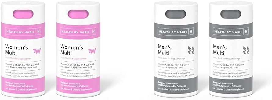 Health By Habit Womens and Mens Multi Vitamin Supplement 2 Packs (120 Capsules Each) - 23 Essential Vitamins and Minerals