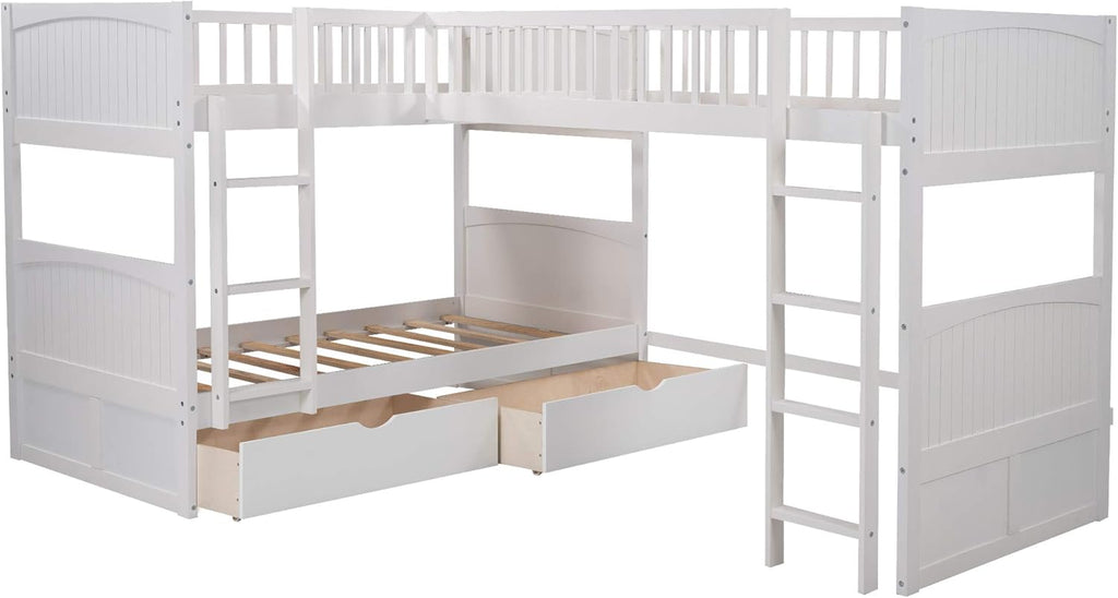 L-Shape Corner Triple Bunk Bed with 2 Drawers and Storage L859606