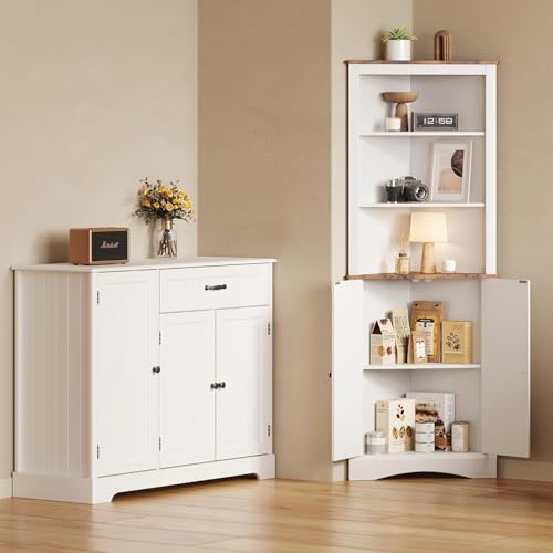 Corner Cabinet with Doors and Shelves for Living Room, White H15724