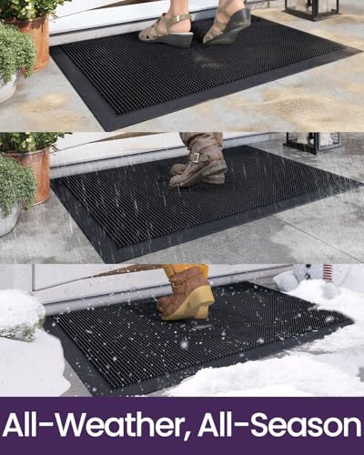 Front Door Mats Outside Entrance, Heavy Duty Non-Slip Rubber Entry Mat, 24x36, Black L312