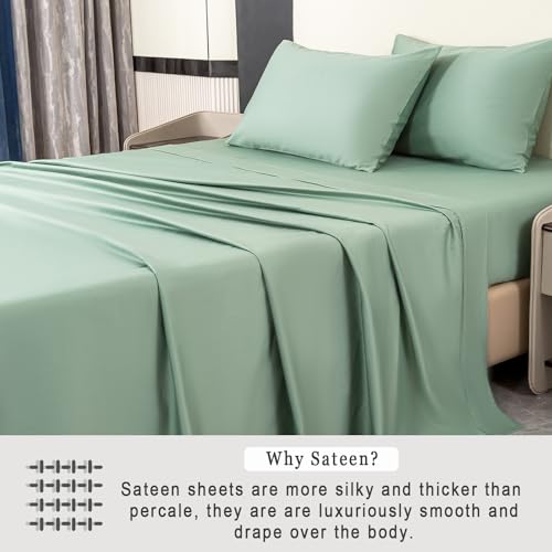 Cotton Sheets Queen Size - 600 Thread Count, Sateen Bed Sheets with Deep Pocket, 4 Piece Set X818898